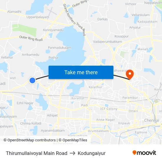 Thirumullaivoyal Main Road to Kodungaiyur map