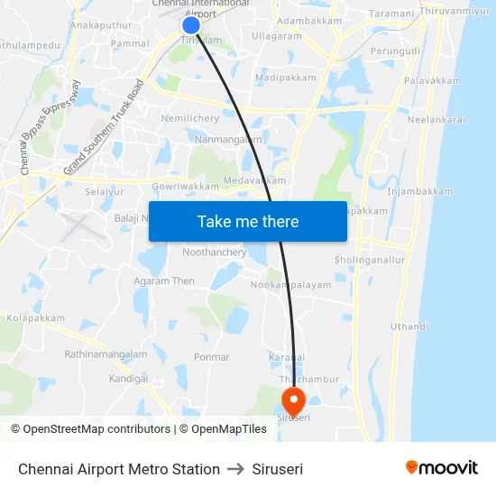 Chennai Airport Metro Station to Siruseri map