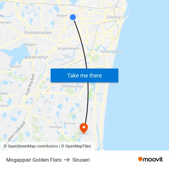 Mogappair Golden Flats to Siruseri map