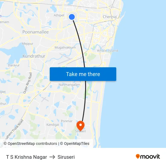 T S Krishna Nagar to Siruseri map