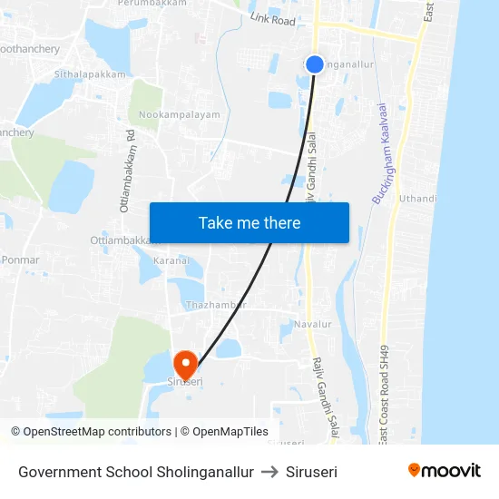 Government School Sholinganallur to Siruseri map