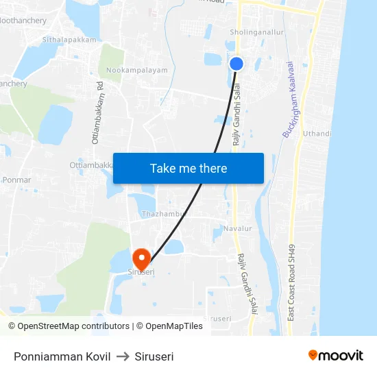 Ponniamman Kovil to Siruseri map