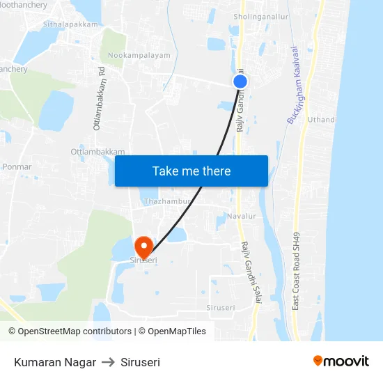 Kumaran Nagar to Siruseri map