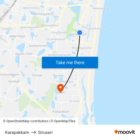 Karapakkam to Siruseri map