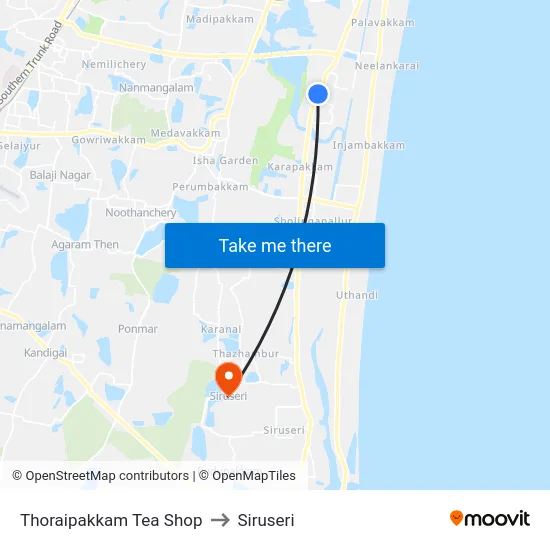 Thoraipakkam Tea Shop to Siruseri map