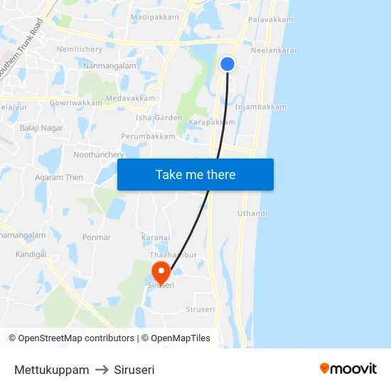Mettukuppam to Siruseri map