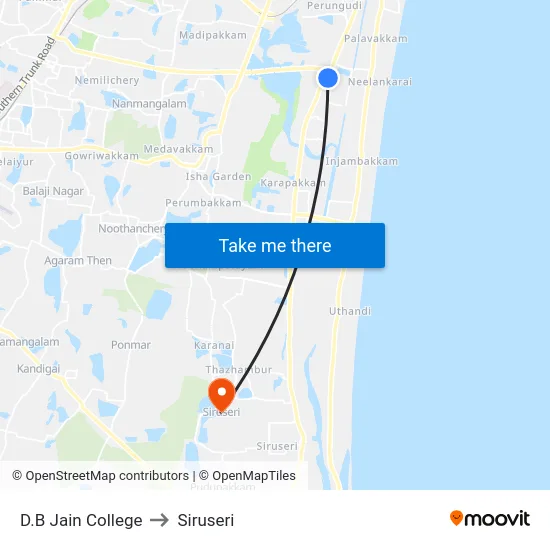 D.B Jain College to Siruseri map