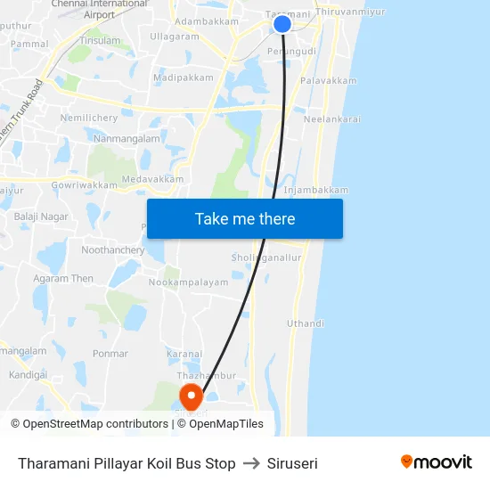 Tharamani Pillayar Koil Bus Stop to Siruseri map