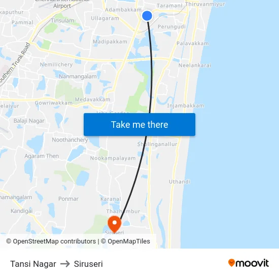 Tansi Nagar to Siruseri map