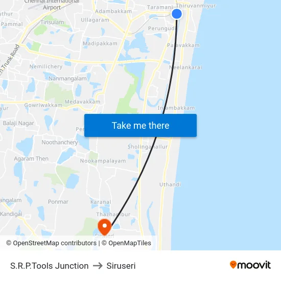 S.R.P.Tools Junction to Siruseri map