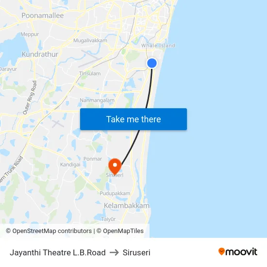 Jayanthi Theatre L.B.Road to Siruseri map