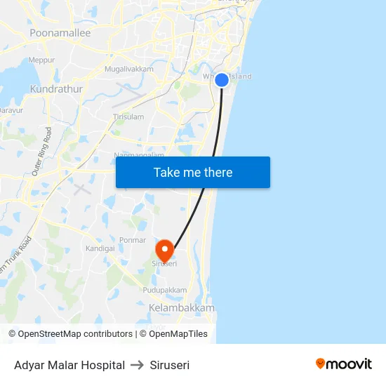 Adyar Malar Hospital to Siruseri map
