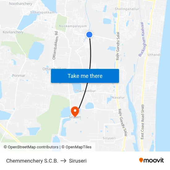 Chemmenchery S.C.B. to Siruseri map