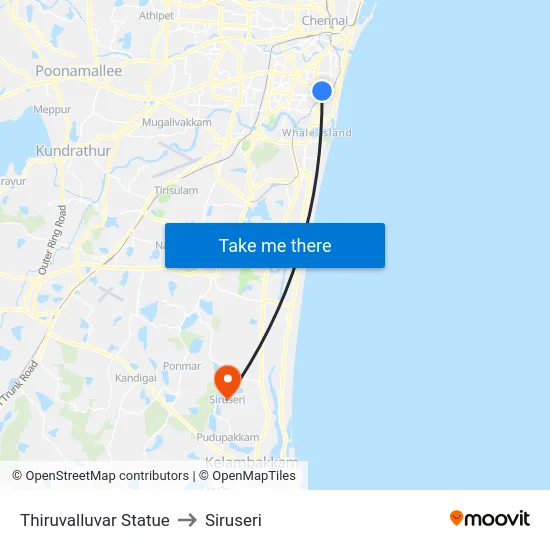 Thiruvalluvar Statue to Siruseri map