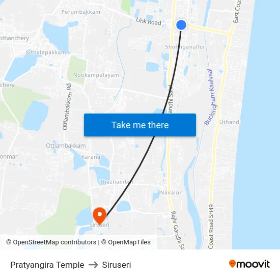 Pratyangira Temple to Siruseri map