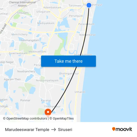 Marudeeswarar Temple to Siruseri map