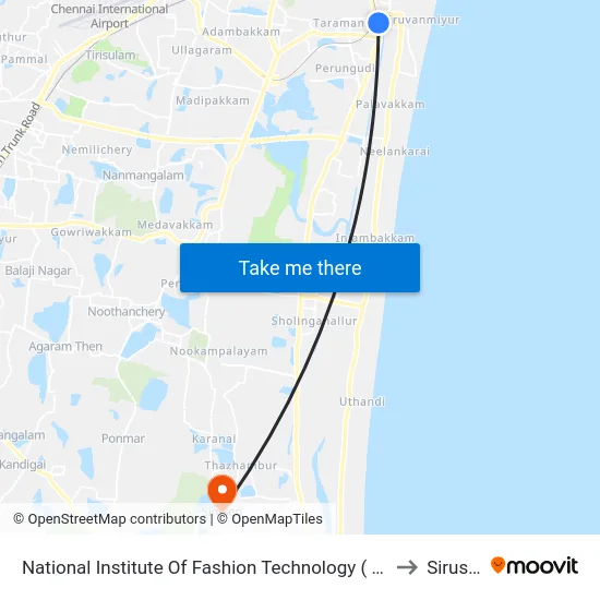 National Institute Of Fashion Technology ( N.I.F.T.) to Siruseri map
