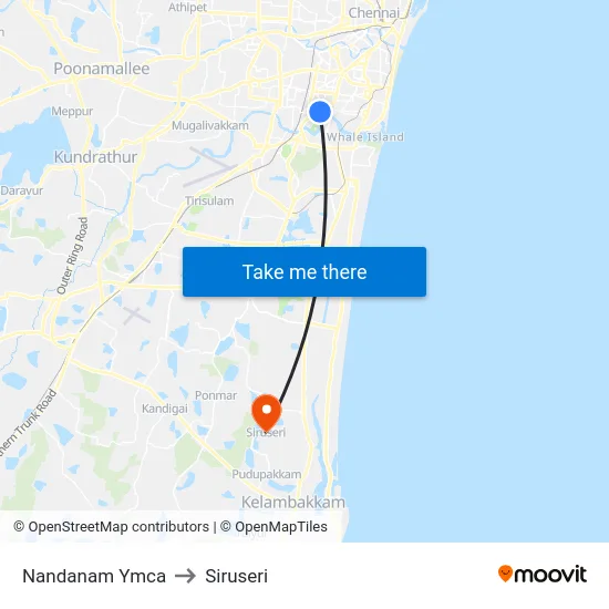 Nandanam Ymca to Siruseri map