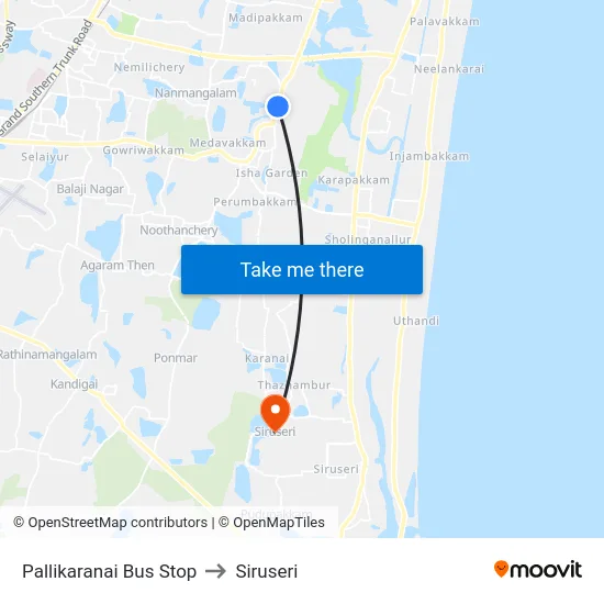 Pallikaranai Bus Stop to Siruseri map