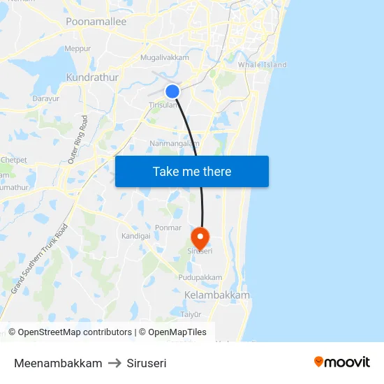 Meenambakkam to Siruseri map