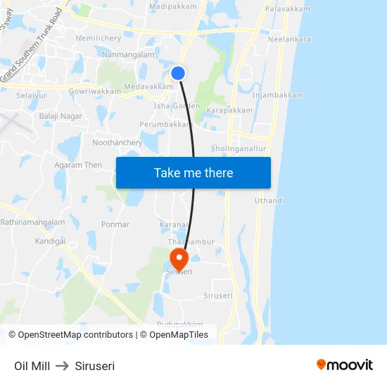 Oil Mill to Siruseri map