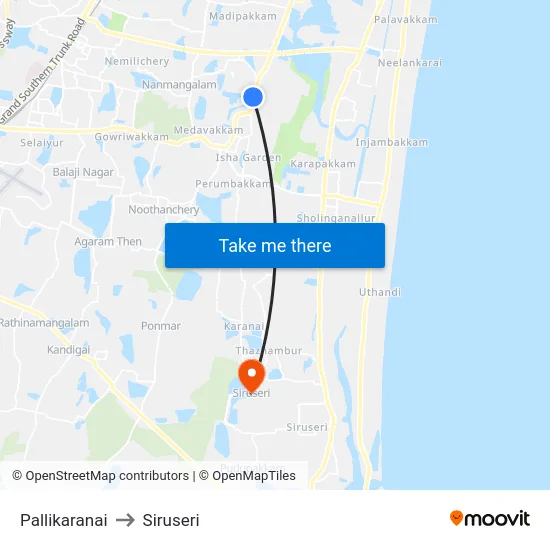 Pallikaranai to Siruseri map