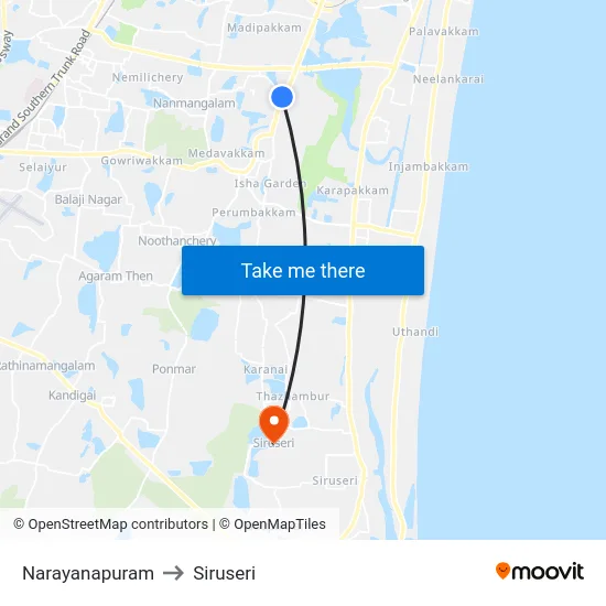 Narayanapuram to Siruseri map