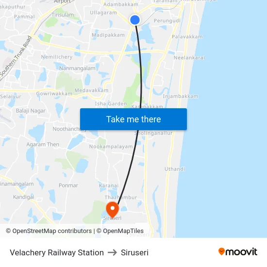Velachery Railway Station to Siruseri map
