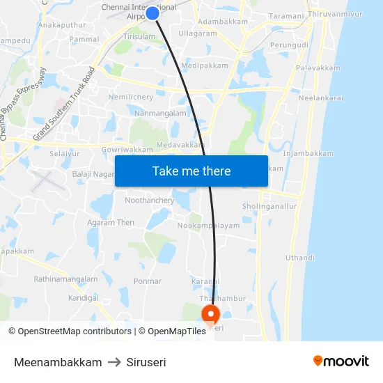 Meenambakkam to Siruseri map