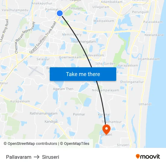 Pallavaram to Siruseri map