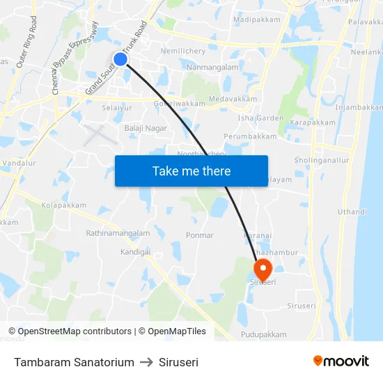 Tambaram Sanatorium to Siruseri map