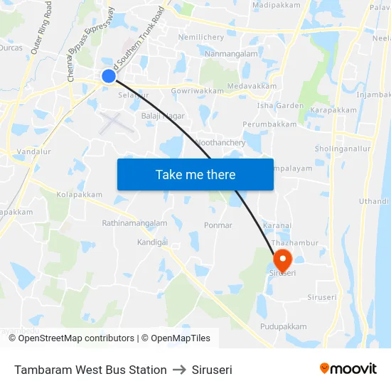 Tambaram West Bus Station to Siruseri map