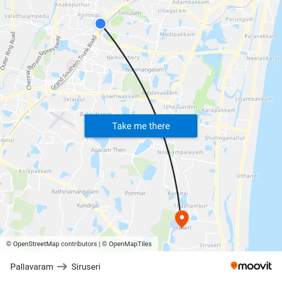 Pallavaram to Siruseri map