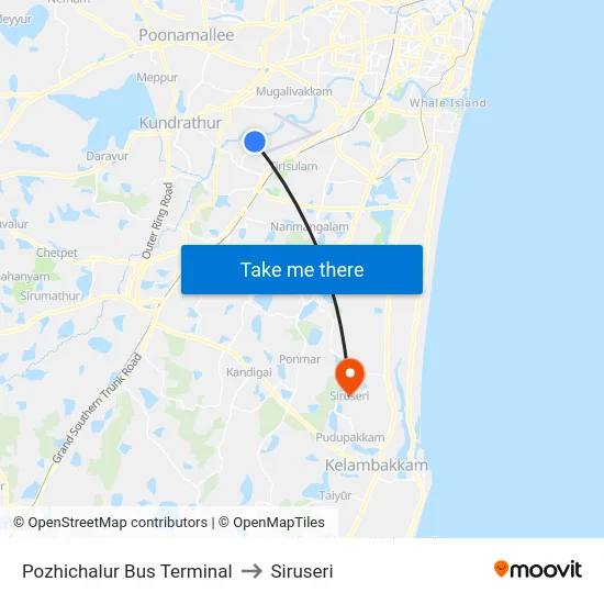 Pozhichalur Bus Terminal to Siruseri map