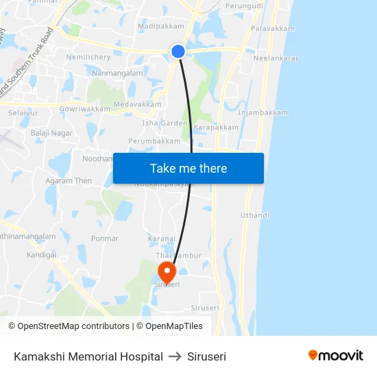 Kamakshi Memorial Hospital to Siruseri map
