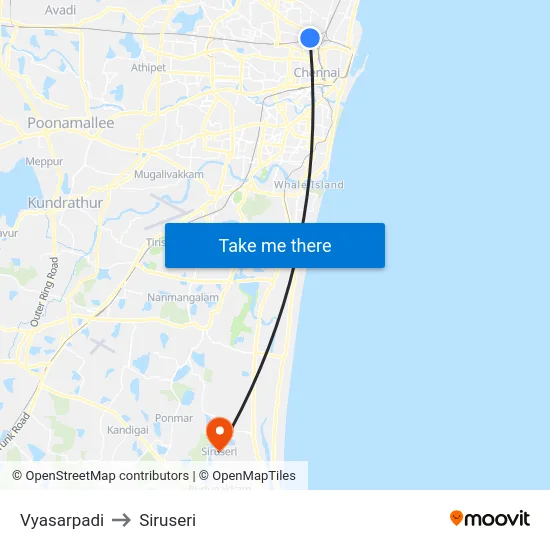 Vyasarpadi to Siruseri map