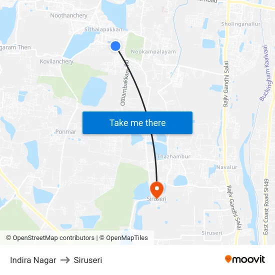 Indira Nagar to Siruseri map