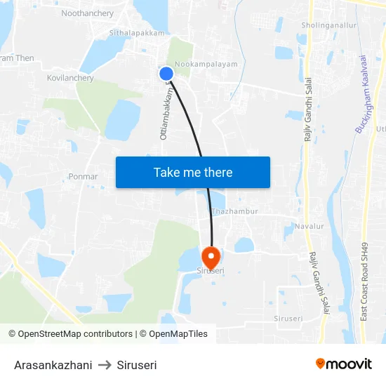 Arasankazhani to Siruseri map
