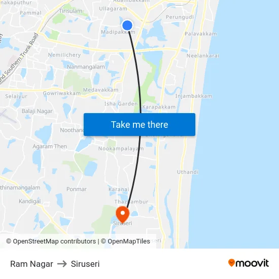 Ram Nagar to Siruseri map