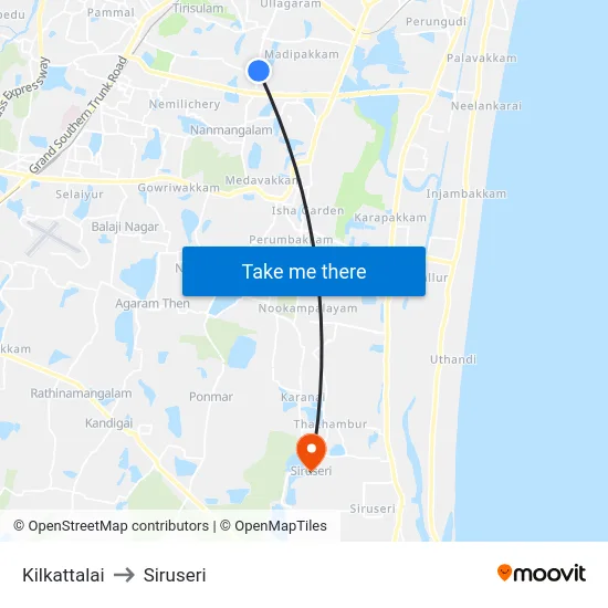 Kilkattalai to Siruseri map