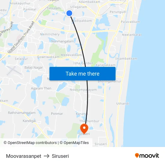 Moovarasanpet to Siruseri map