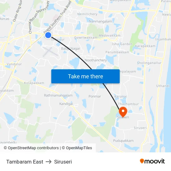 Tambaram East to Siruseri map