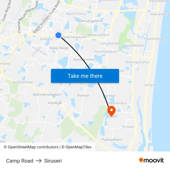 Camp Road to Siruseri map