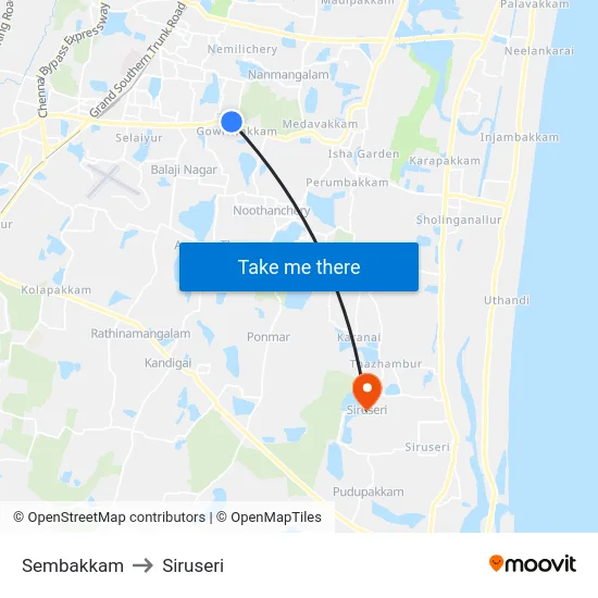 Sembakkam to Siruseri map