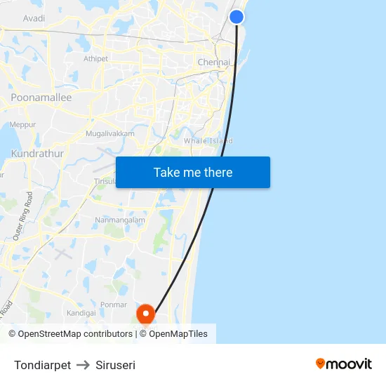 Tondiarpet to Siruseri map