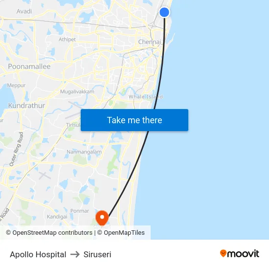 Apollo Hospital to Siruseri map