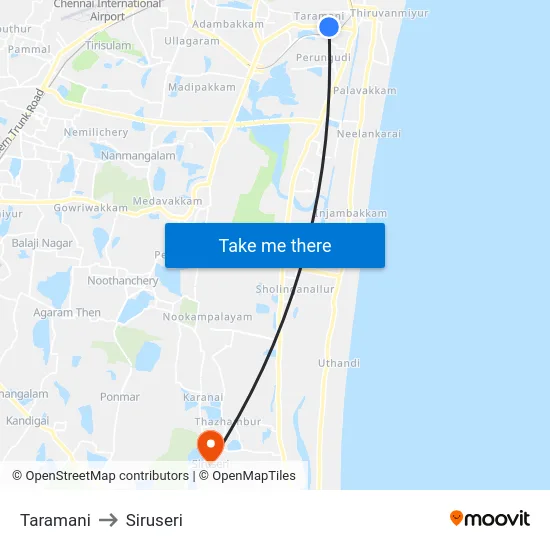 Taramani to Siruseri map