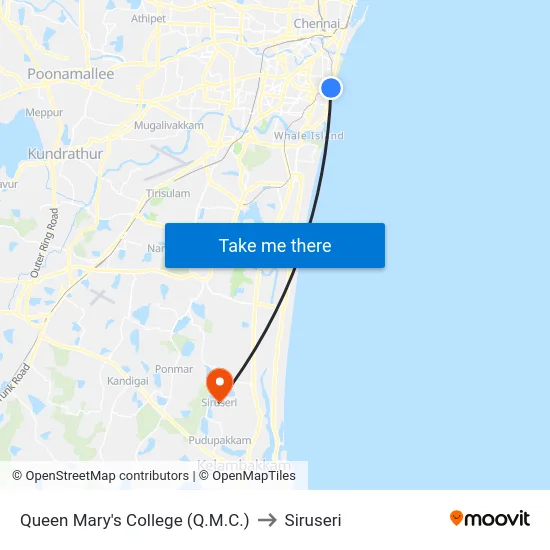 Queen Mary's College (Q.M.C.) to Siruseri map