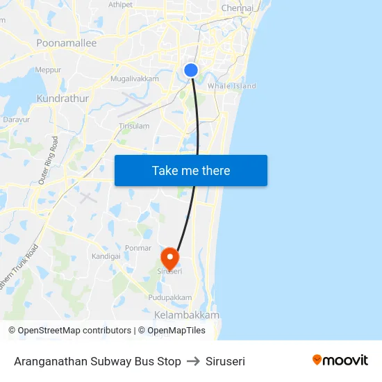 Aranganathan Subway Bus Stop to Siruseri map