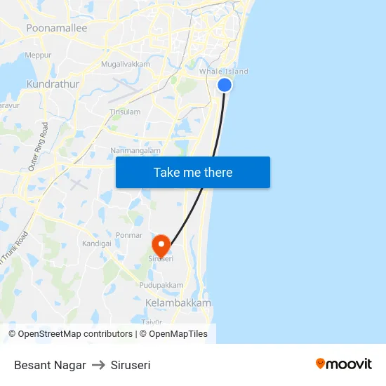 Besant Nagar to Siruseri map